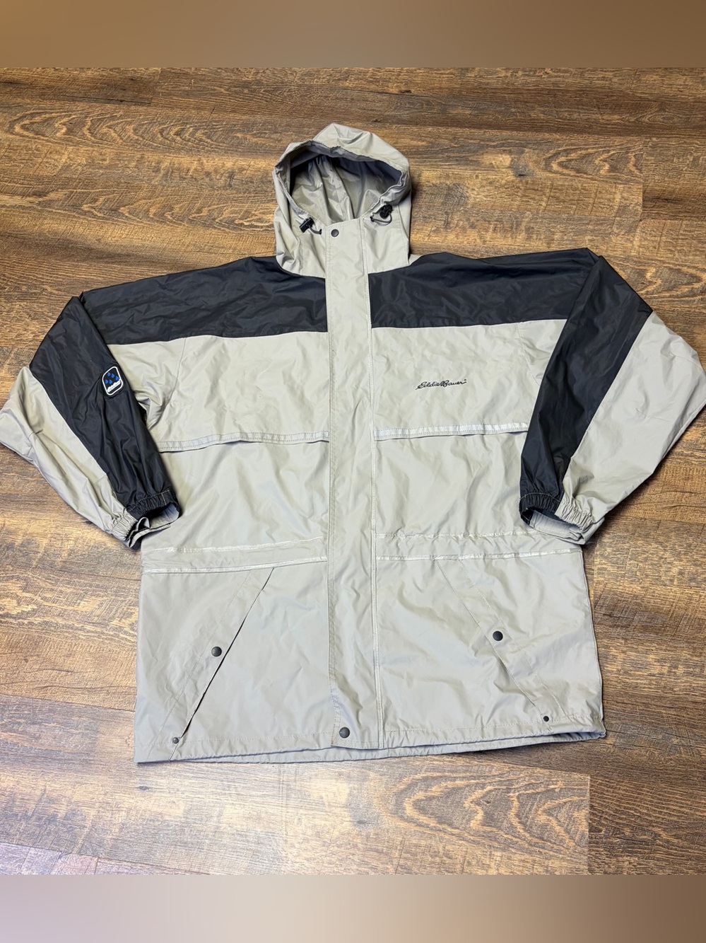 Vintage Eddie Bauer Rain Jacket Mens Large Waterproof Coat Full Zip PVC Nylon